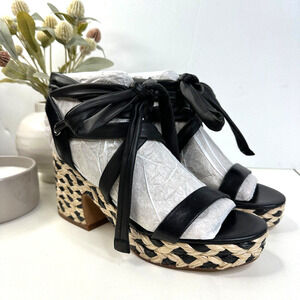New Vince Camuto Roreka Platform Raffia Heel Sandals Black Women's 6 NWOB